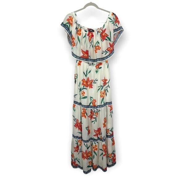 Lulus Cancun Cutie Ivory Floral Print Off-the-Shoulder Maxi Dress Sz M Vacation - Picture 3 of 8